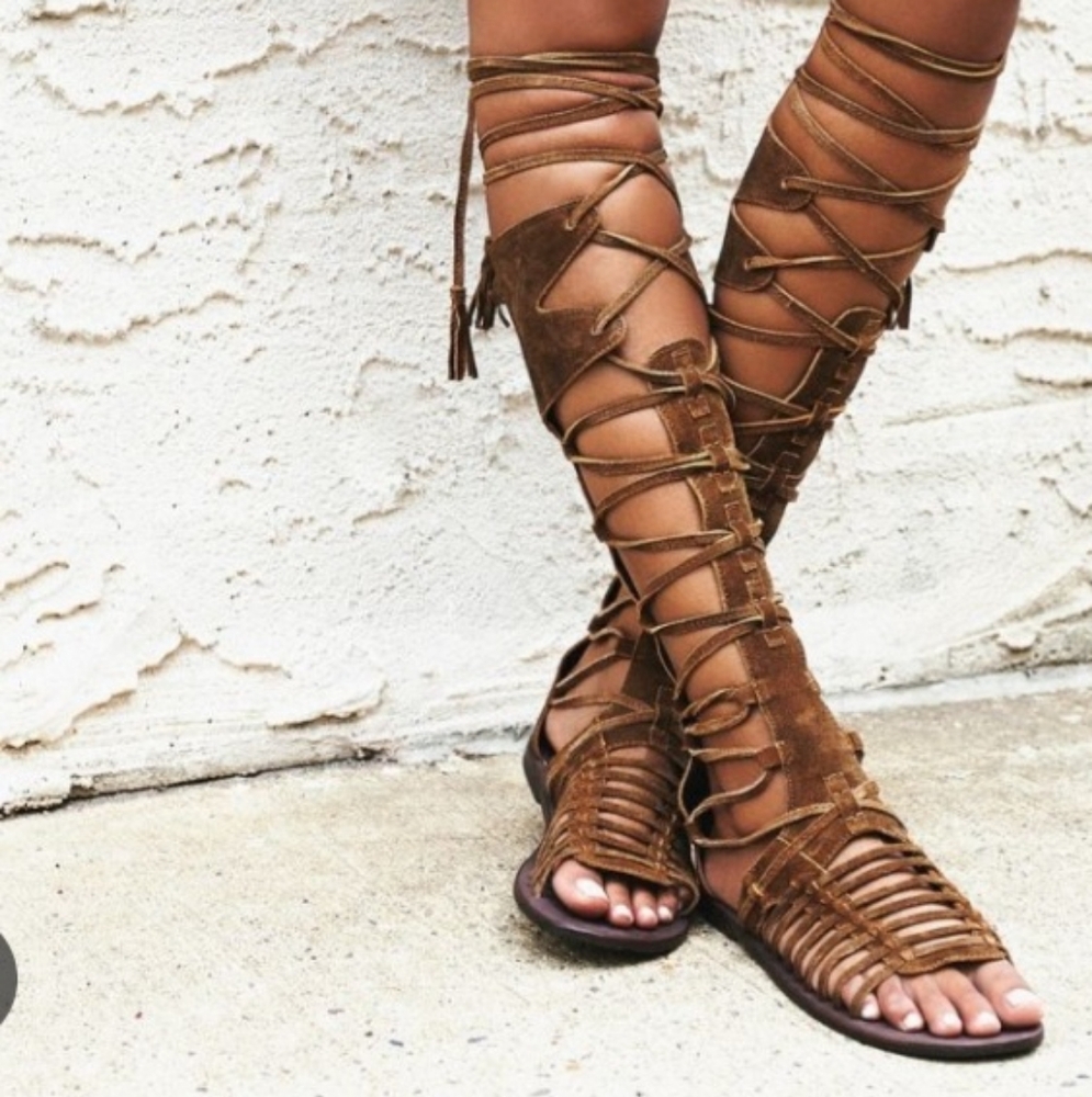 Women's "free People " Sun Seeker Tan Gladiator Sandals size 37